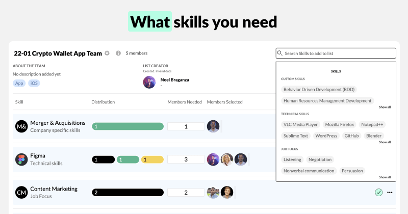 Select the skills you need for your team in MuchSkills