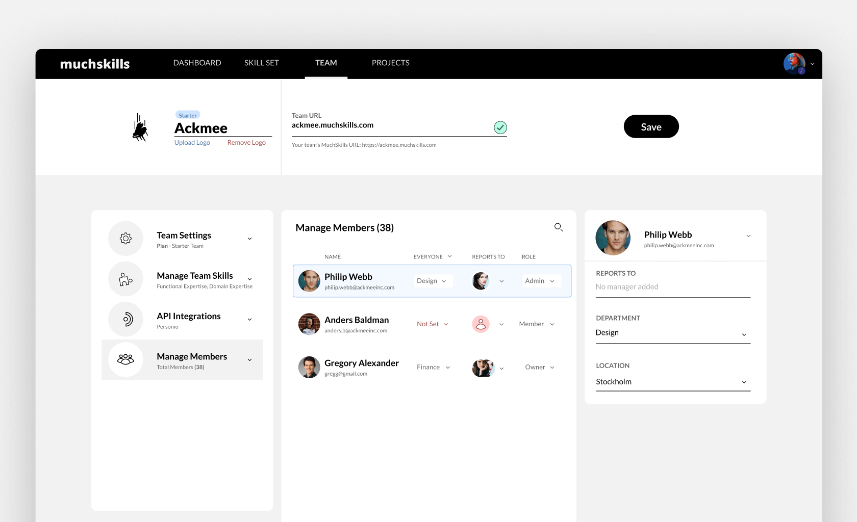 Manage your team members from one place on MuchSkills
